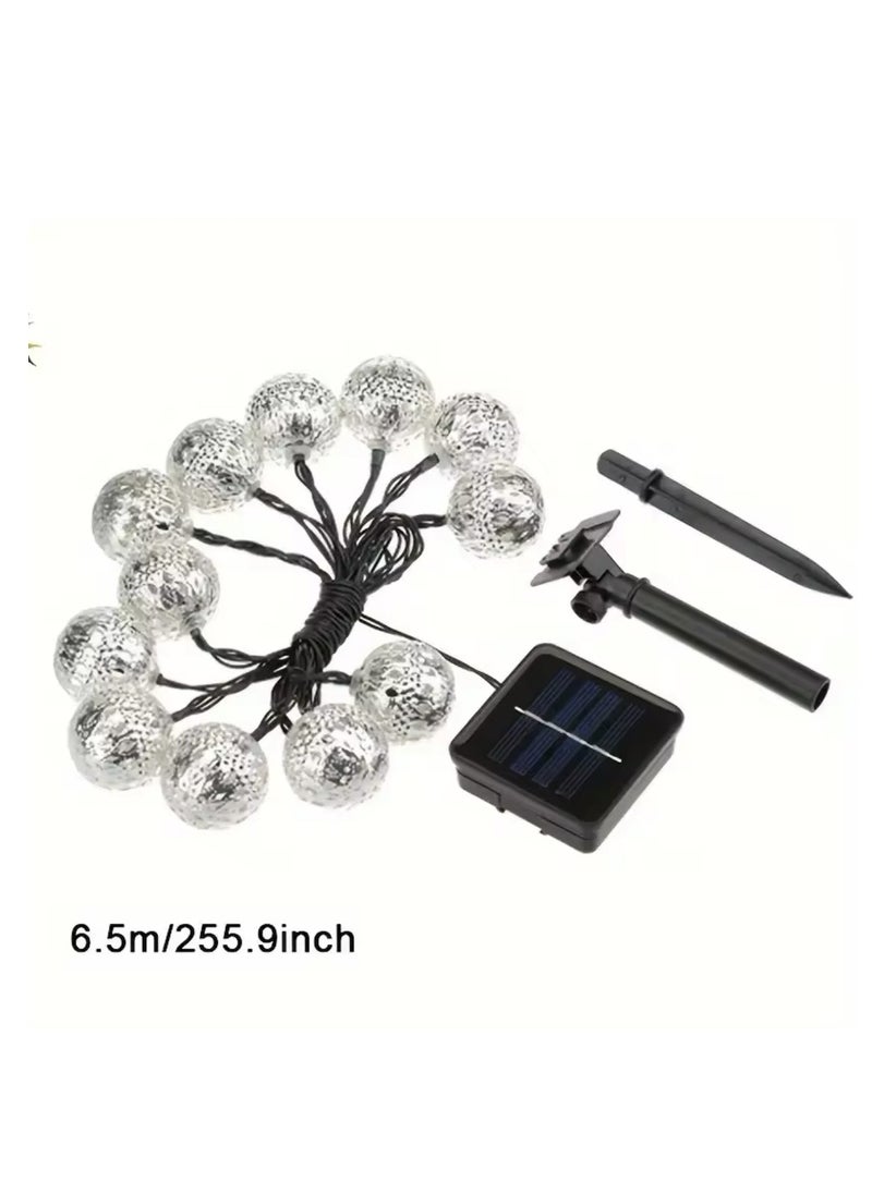 30 LED Moroccan Hollow Metal Ball String Solar Light Operated for Wall Home Hanging Bedroom Tree Birthday Party Decoration Items, Warm Light