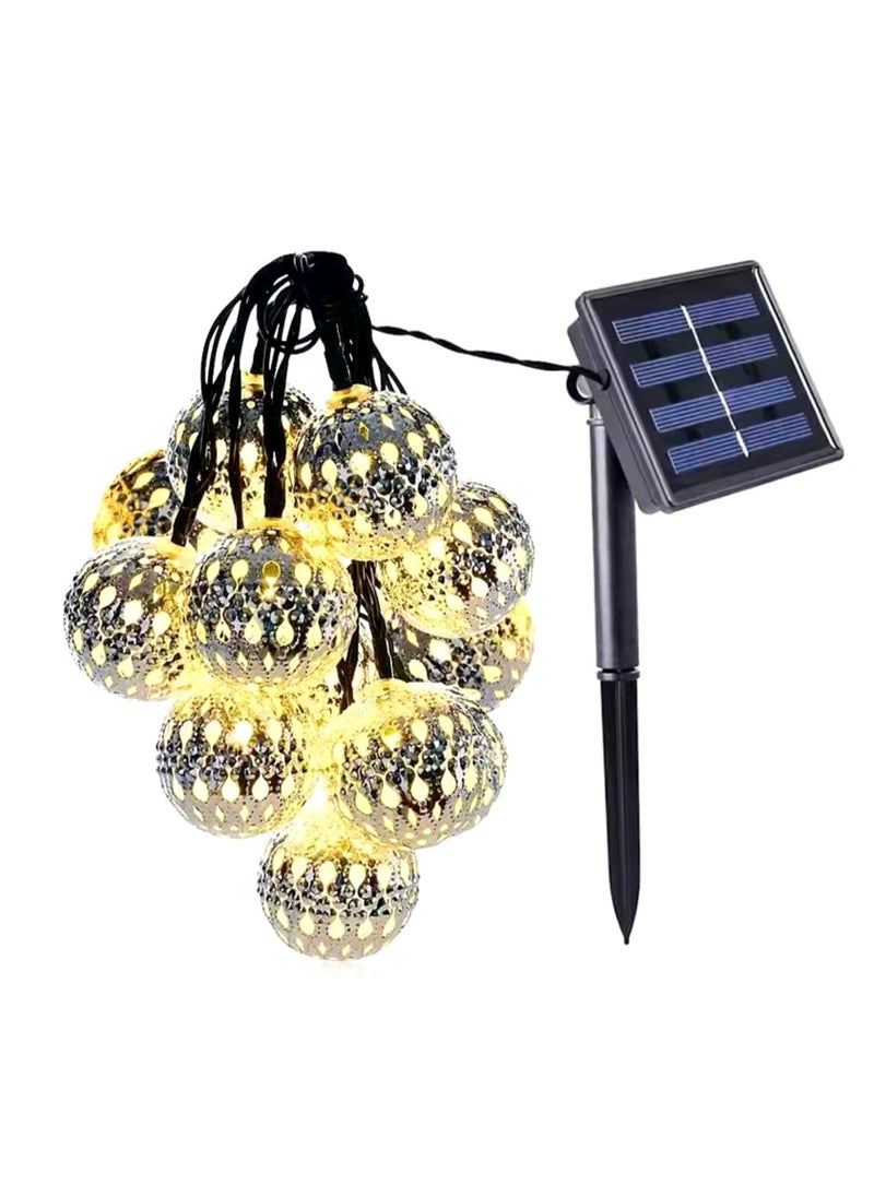 30 LED Moroccan Hollow Metal Ball String Solar Light Operated for Wall Home Hanging Bedroom Tree Birthday Party Decoration Items, Warm Light