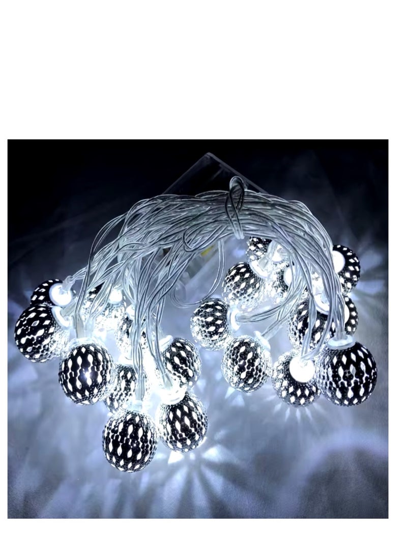 30 LED Moroccan Hollow Metal Ball String Solar Light Operated for Wall Home Hanging Bedroom Tree Birthday Party Decoration Items, Warm Light