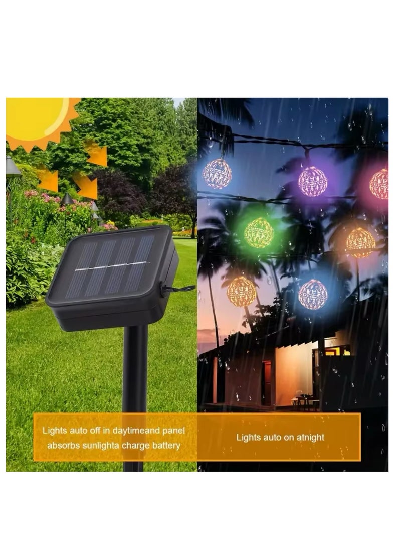 30 LED Moroccan Hollow Metal Ball String Solar Light Operated for Wall Home Hanging Bedroom Tree Birthday Party Decoration Items, RGB