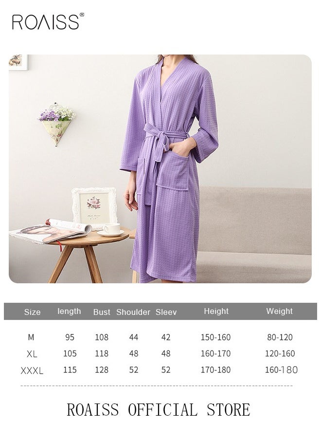Women and Men Waffle Kimono Bathrobe Cotton Sleepwear Spa Robe Nightwear Nightgown Women Water Bathrobe Bridesmaid Robes Unisex Dressing Gown Autumn Robe Purple