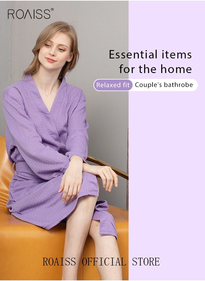 Women and Men Waffle Kimono Bathrobe Cotton Sleepwear Spa Robe Nightwear Nightgown Women Water Bathrobe Bridesmaid Robes Unisex Dressing Gown Autumn Robe Purple