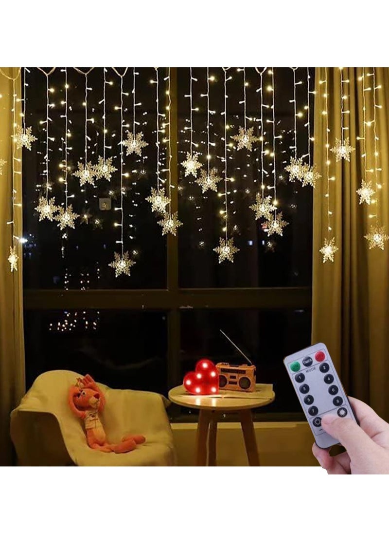 LED Curtain Lights 13ft/4M 96 LED Snowflake Curtain String Lights Plug-in Memory Window Curtain Lights with 8 Modes Decoration for Christmas Wedding Party Wall Home Decorations (Warm White Solar Energy)