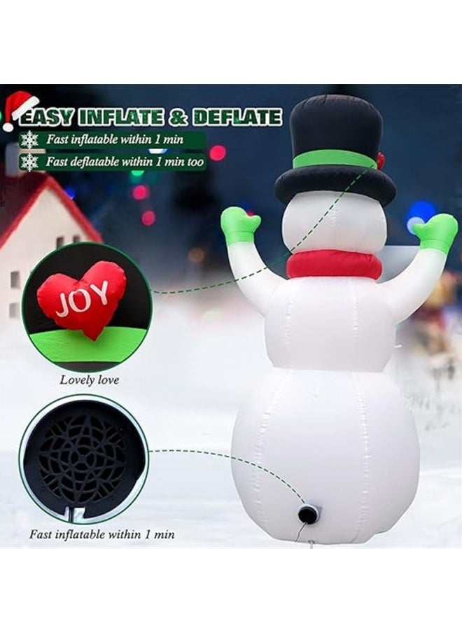 7FT Christmas Inflatables Giant Snowman Outdoor Decorations, Blow up Snow Man Yard Decor Built-in Bright LED Light Wear Magic Hat