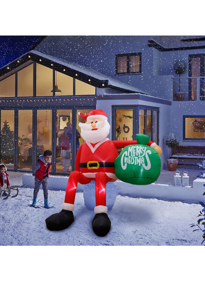 8FT Inflatable Christmas Decoration Outdoor, Inflatable Santa Decoration Outdoor with Gift Bag, IP44 Weatherproof Santa Claus Inflatable with LED Lighting Fan for Lawn Yard Outdoor (F)