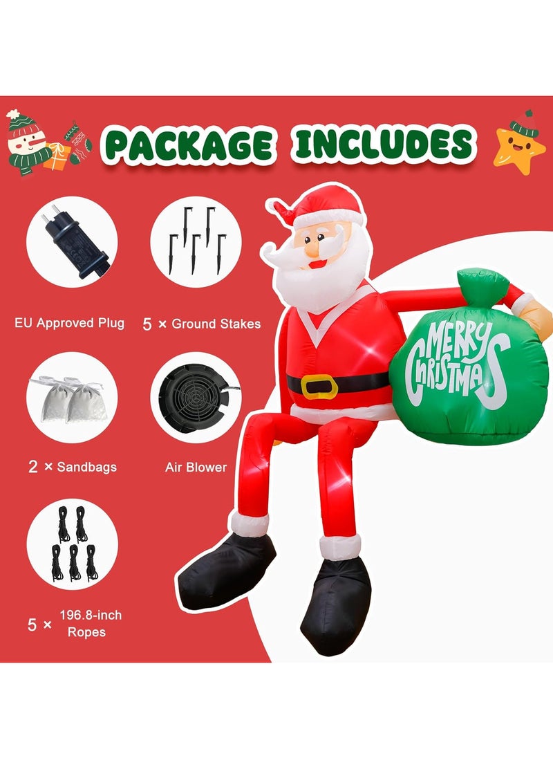 8FT Inflatable Christmas Decoration Outdoor, Inflatable Santa Decoration Outdoor with Gift Bag, IP44 Weatherproof Santa Claus Inflatable with LED Lighting Fan for Lawn Yard Outdoor (F)