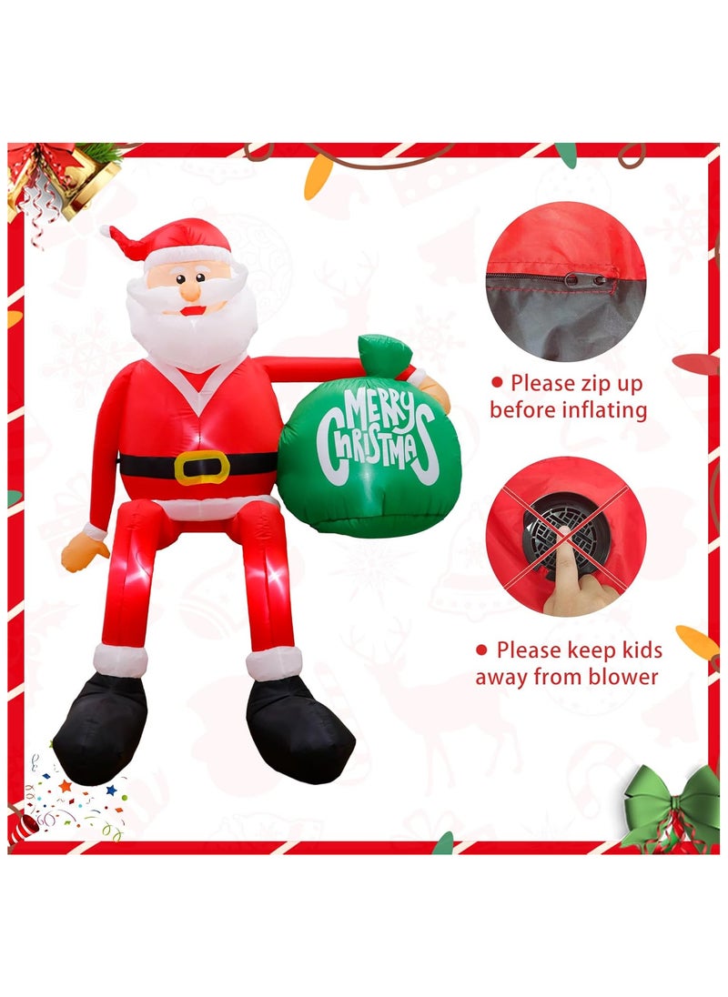 8FT Inflatable Christmas Decoration Outdoor, Inflatable Santa Decoration Outdoor with Gift Bag, IP44 Weatherproof Santa Claus Inflatable with LED Lighting Fan for Lawn Yard Outdoor (F)