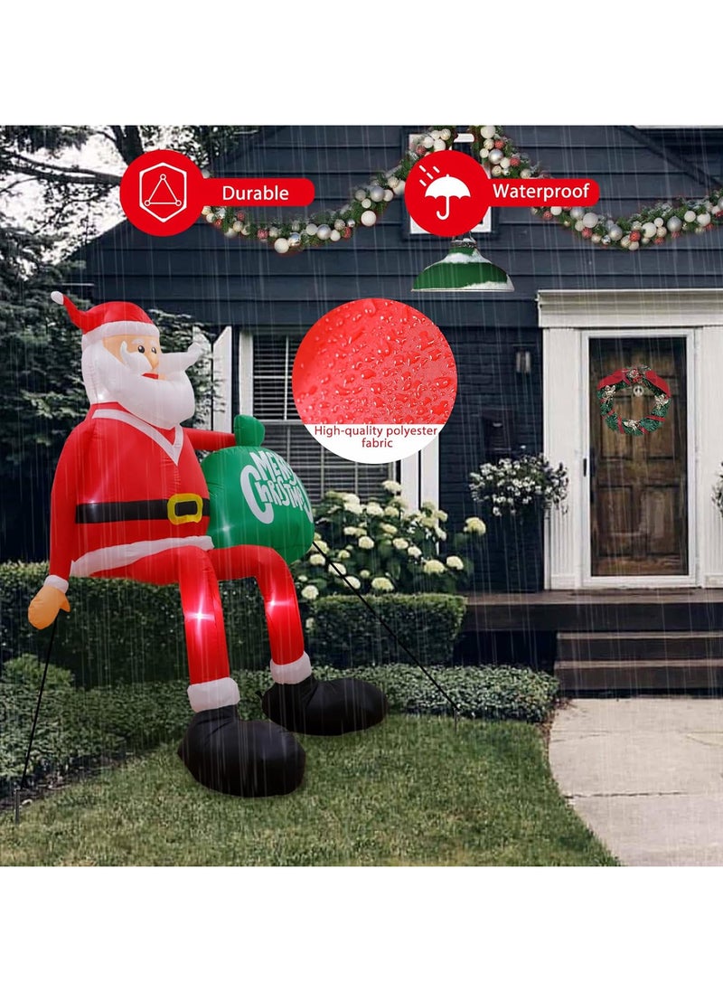 8FT Inflatable Christmas Decoration Outdoor, Inflatable Santa Decoration Outdoor with Gift Bag, IP44 Weatherproof Santa Claus Inflatable with LED Lighting Fan for Lawn Yard Outdoor (F)