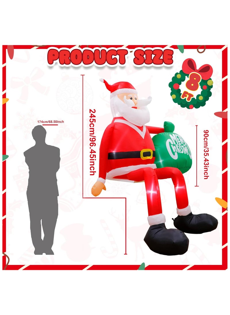 8FT Inflatable Christmas Decoration Outdoor, Inflatable Santa Decoration Outdoor with Gift Bag, IP44 Weatherproof Santa Claus Inflatable with LED Lighting Fan for Lawn Yard Outdoor (F)