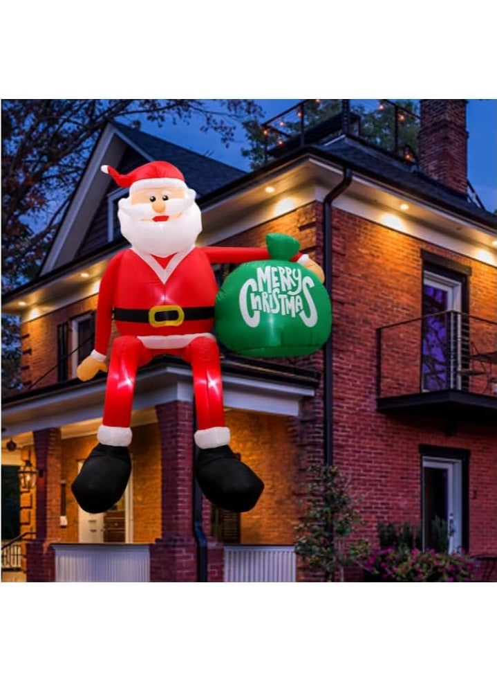 8FT Inflatable Christmas Decoration Outdoor, Inflatable Santa Decoration Outdoor with Gift Bag, IP44 Weatherproof Santa Claus Inflatable with LED Lighting Fan for Lawn Yard Outdoor (F)