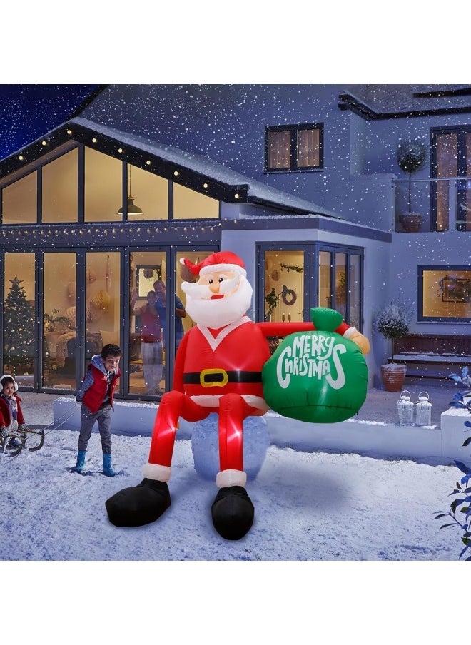 8FT Christmas Inflatable Santa Claus Outdoor Decorations, Blow up Yard Sitting Santa Claus with Gift Bag