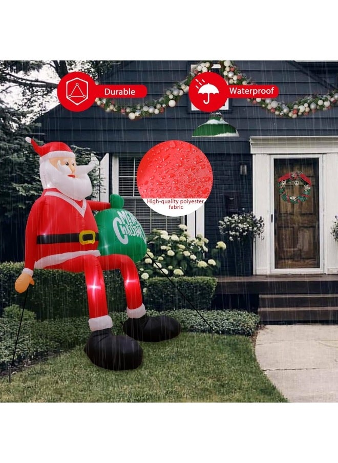 8FT Christmas Inflatable Santa Claus Outdoor Decorations, Blow up Yard Sitting Santa Claus with Gift Bag