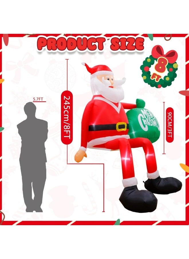 8FT Christmas Inflatable Santa Claus Outdoor Decorations, Blow up Yard Sitting Santa Claus with Gift Bag