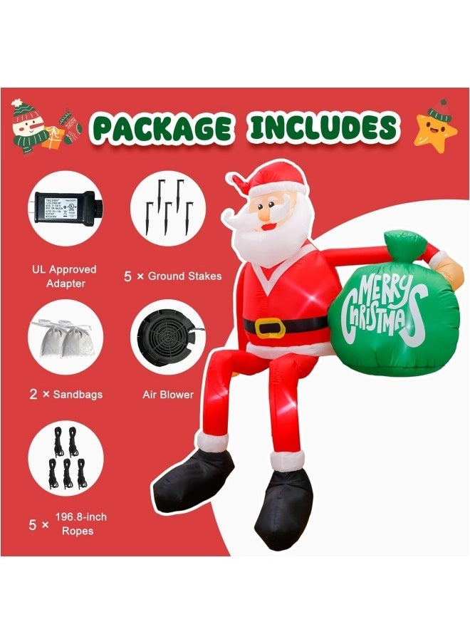 8FT Christmas Inflatable Santa Claus Outdoor Decorations, Blow up Yard Sitting Santa Claus with Gift Bag