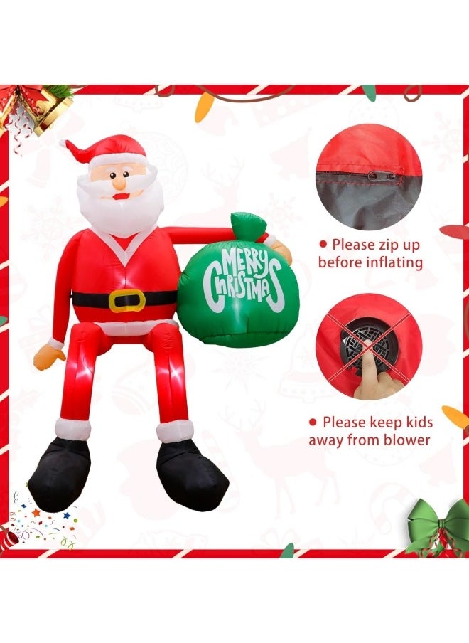 8FT Christmas Inflatable Santa Claus Outdoor Decorations, Blow up Yard Sitting Santa Claus with Gift Bag