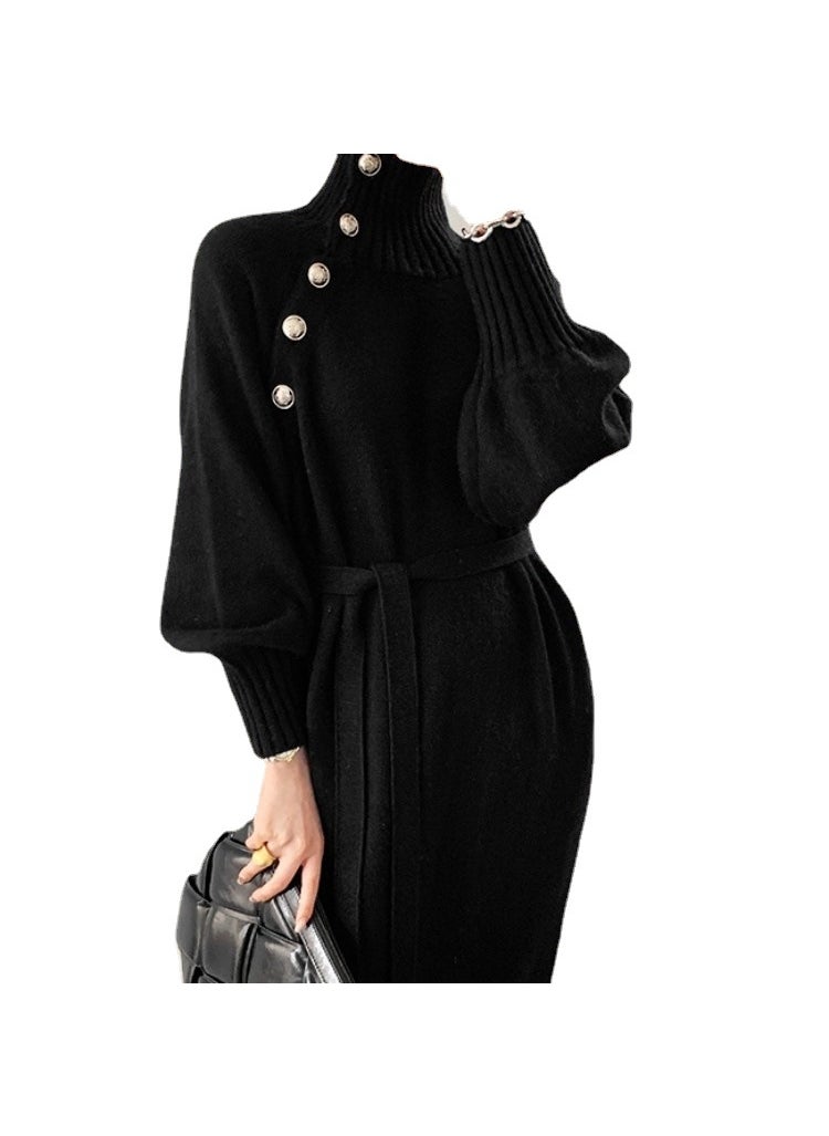 Knit Sweater Dress Waist-Tie Autumn 2024 Apricot
