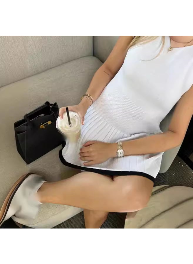 Knitted Color-Block Dress Sleeveless Bodycon White