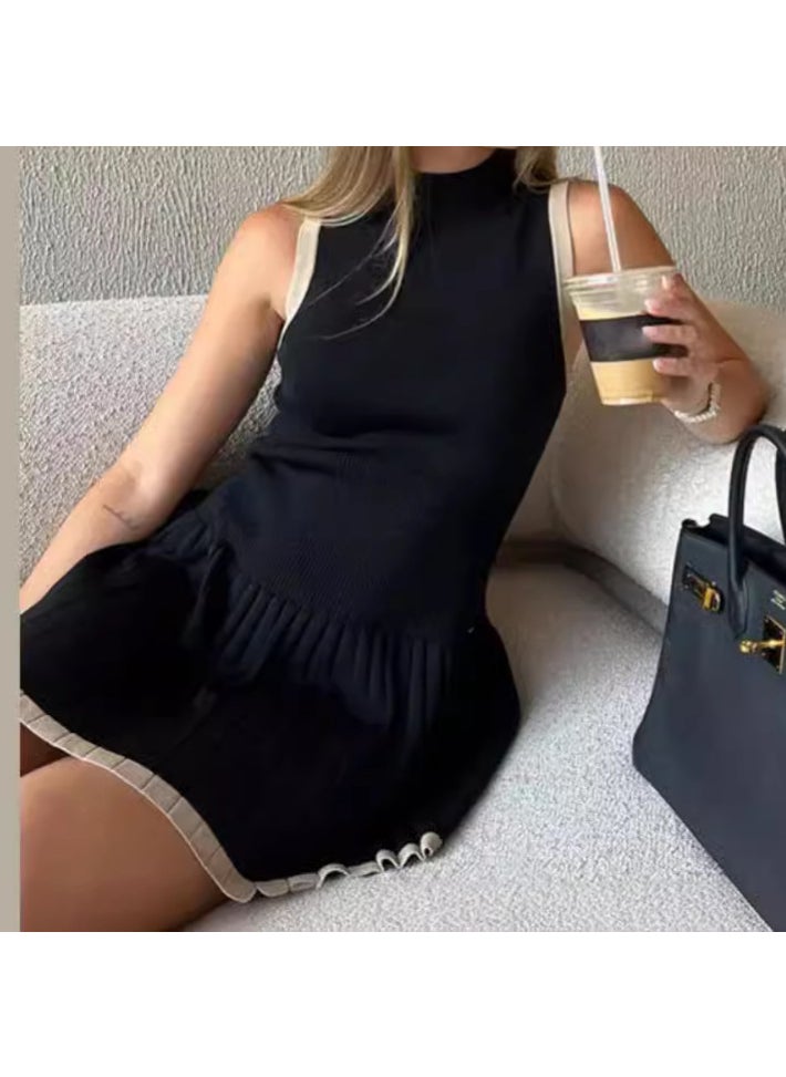 Knitted Color-Block Dress Sleeveless Bodycon Black