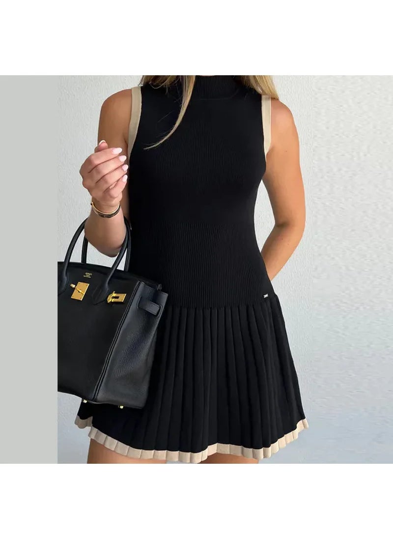 Knitted Color-Block Dress Sleeveless Bodycon Black