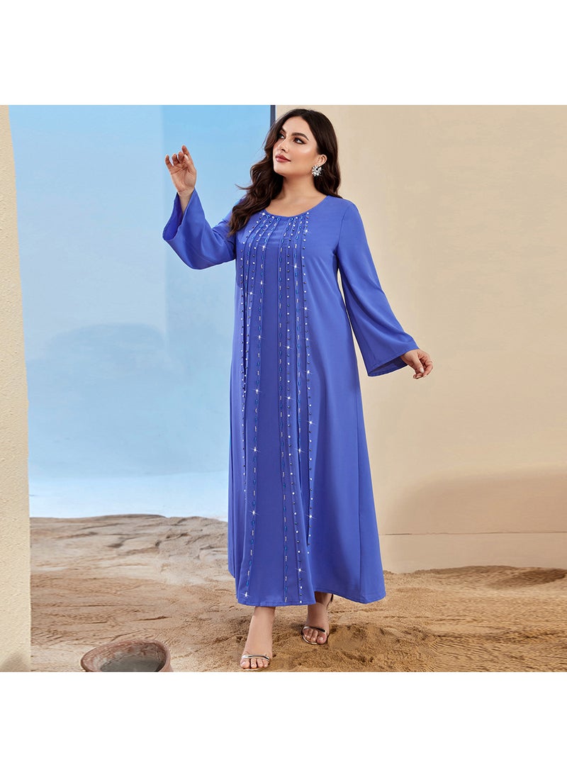 BA3109 Beaded Kaftan Plus Size Dress for Women New Blue