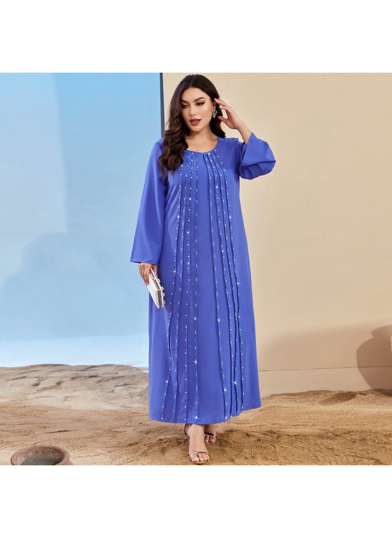 BA3109 Beaded Kaftan Plus Size Dress for Women New Blue