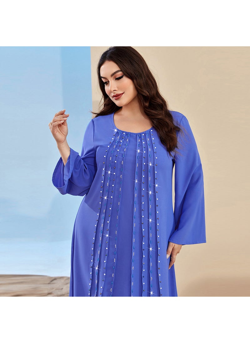 BA3109 Beaded Kaftan Plus Size Dress for Women New Blue