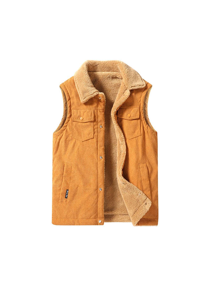 Mens Corduroy Padded Vest Warm Plus Size Caramel