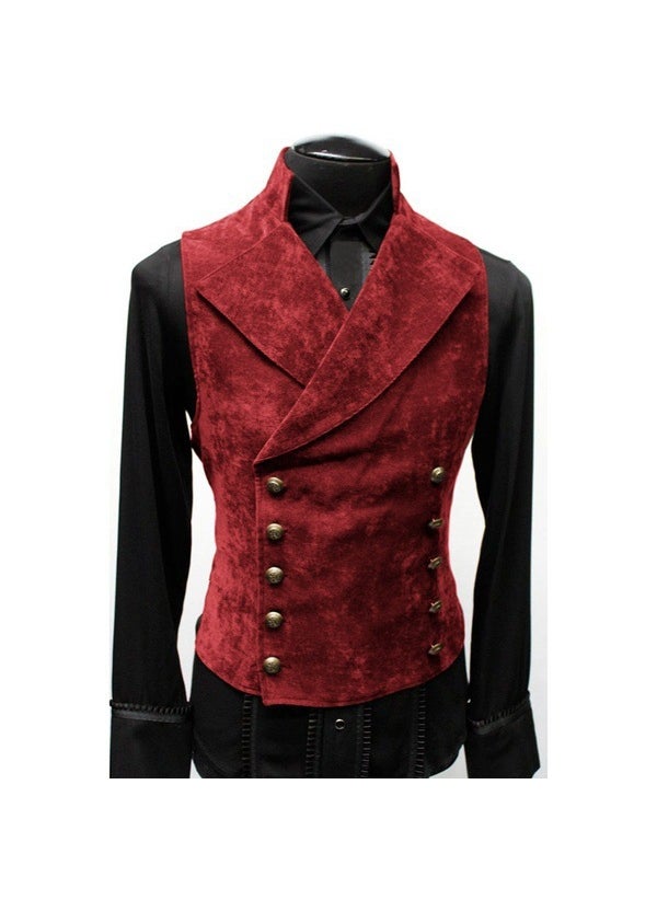 2021 Mens Fashion Suede Double-Breasted Vest Wine Red