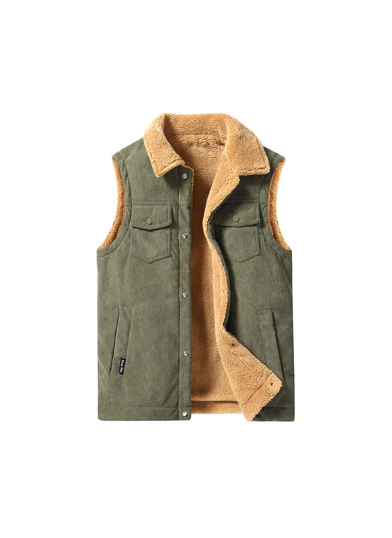 Mens Corduroy Padded Vest Warm Plus Size Army Green