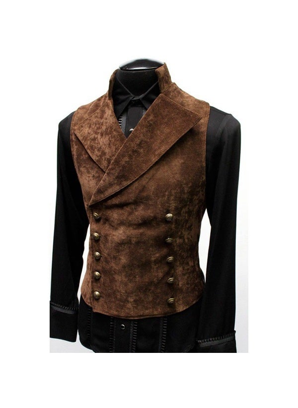 2021 Mens Fashion Suede Double-Breasted Vest Black