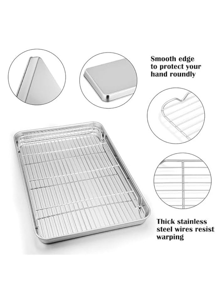 Baking Sheet Set, Pan Bakeware and Cooling Rack,Stainless Steel Rack Set,Stainless Steel Quarter Pan for Baking