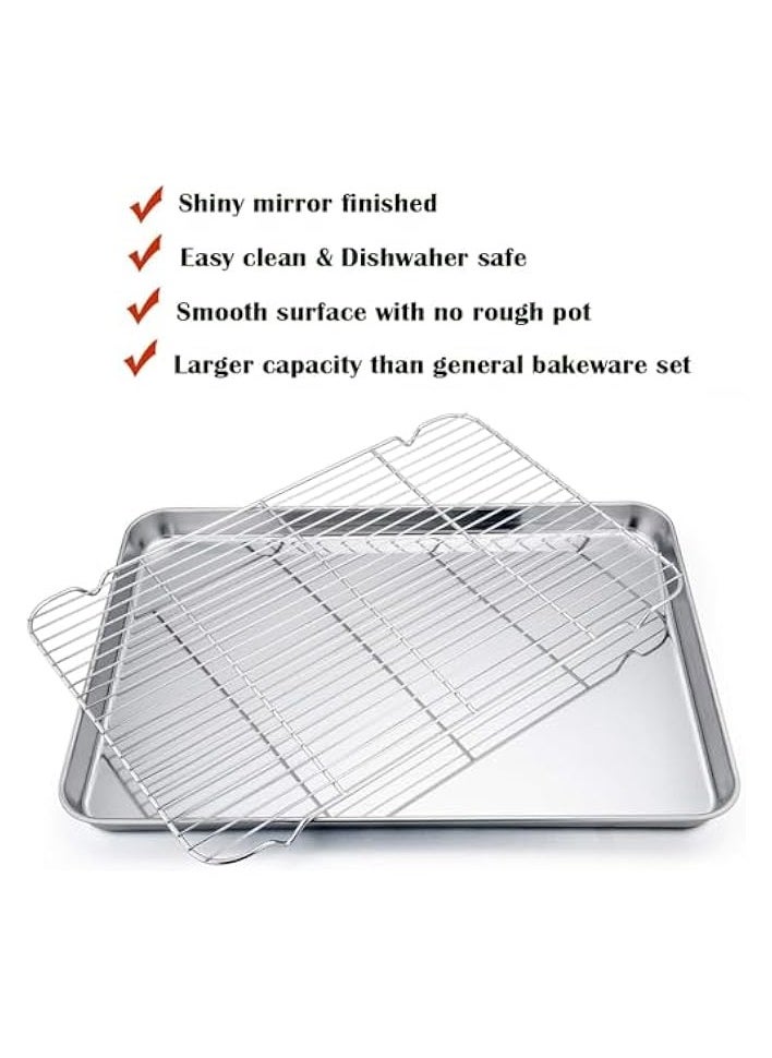 Baking Sheet Set, Pan Bakeware and Cooling Rack,Stainless Steel Rack Set,Stainless Steel Quarter Pan for Baking