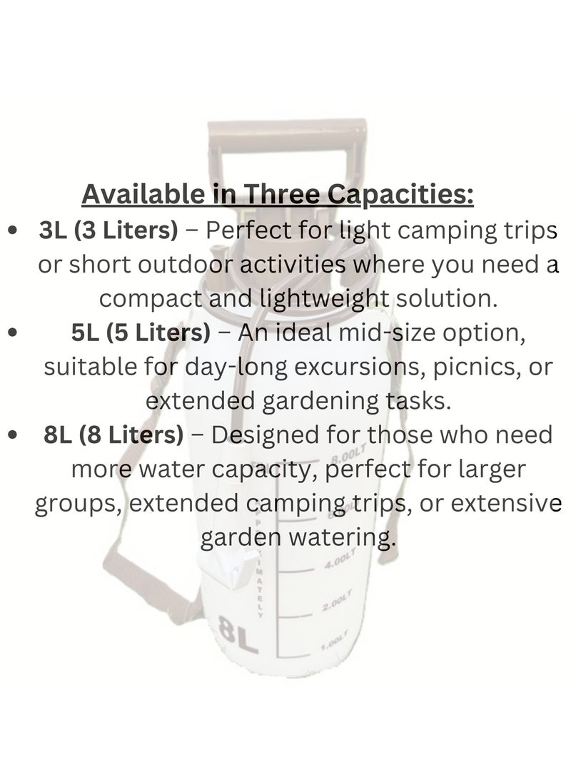 Portable Garden & Camping Water Sprayer – Hand Pump Pressure Sprayer with Adjustable Nozzle, Available in 3L/5L/8L Capacity, Shoulder Strap & Ergonomic Handle for Outdoor Cleaning, Plant Watering, and Car Washing