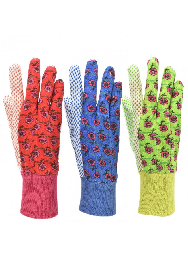 G & F 1852-3 Women Soft Jersey Garden Gloves, Women Work Gloves, 3-Pairs Green/Pink/Blue per Pack