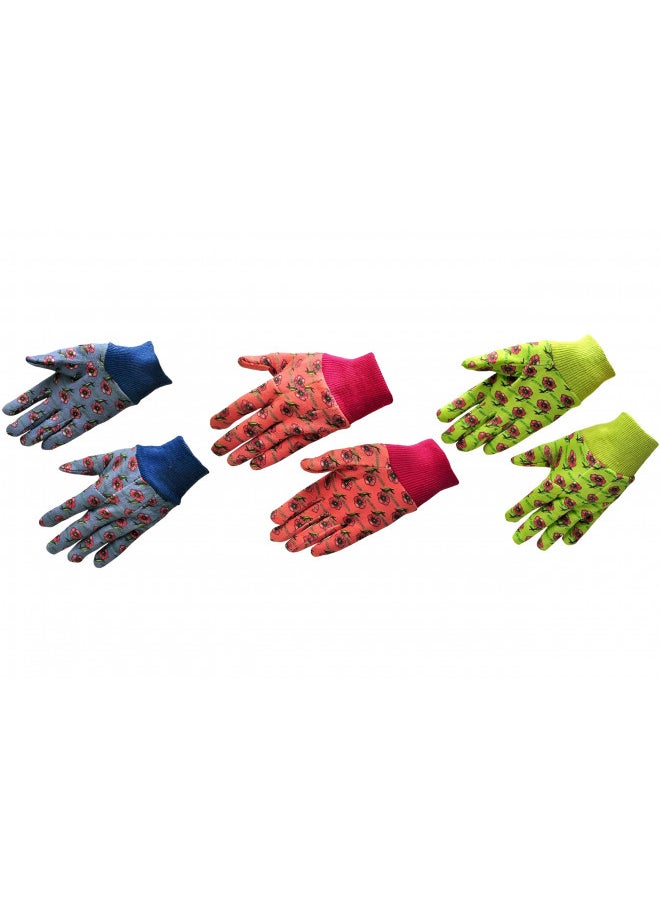 G & F Products 1823-3 JustForKids Soft Jersey Kids Garden Gloves, Kids Work Gloves, 3 Pairs Green/Red/Blue per Pack