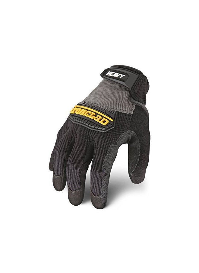 Ironclad Heavy Utility Work Gloves HUG, High Abrasion Resistance, Performance Fit, Durable, Machine Washable, (1 Pair), LARGE, Black & Grey