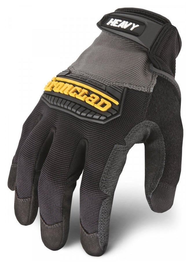 Ironclad Heavy Utility Work Gloves HUG, High Abrasion Resistance, Performance Fit, Durable, Machine Washable, (1 Pair), LARGE, Black & Grey