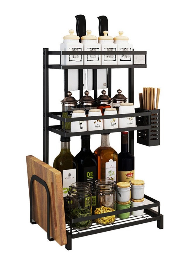 3-Layer Stainless Steel Storage Rack Kitchen Spice Storage Rack, Can Hold Knives, Chopsticks And Cutting Boards, Black