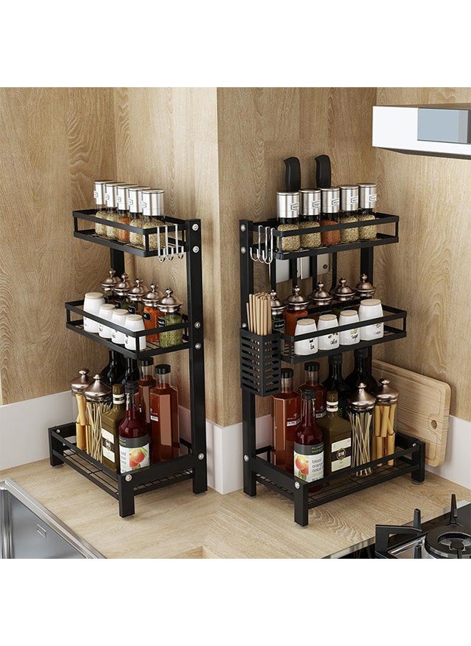 3-Layer Stainless Steel Storage Rack Kitchen Spice Storage Rack, Can Hold Knives, Chopsticks And Cutting Boards, Black