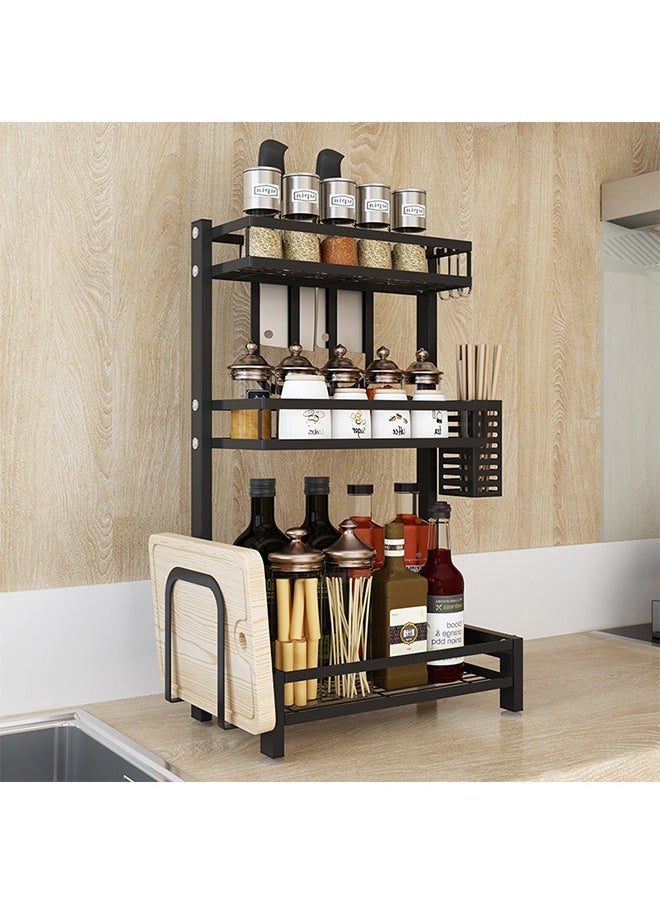 3-Layer Stainless Steel Storage Rack Kitchen Spice Storage Rack, Can Hold Knives, Chopsticks And Cutting Boards, Black