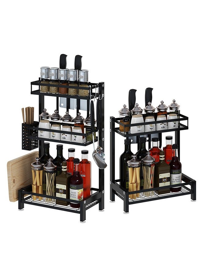 3-Layer Stainless Steel Storage Rack Kitchen Spice Storage Rack, Can Hold Knives, Chopsticks And Cutting Boards, Black