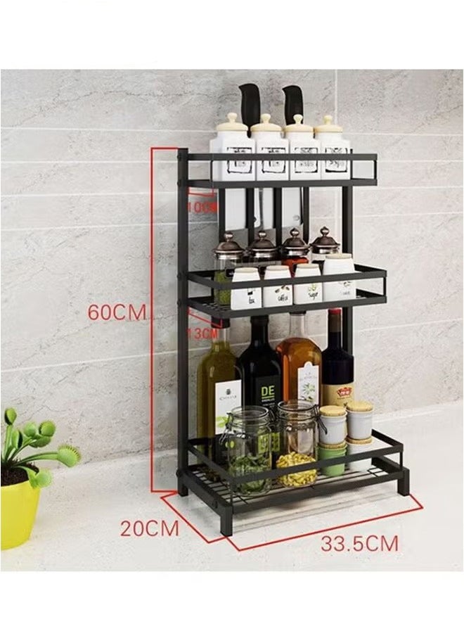 3-Layer Stainless Steel Storage Rack Kitchen Spice Storage Rack, Can Hold Knives, Chopsticks And Cutting Boards, Black