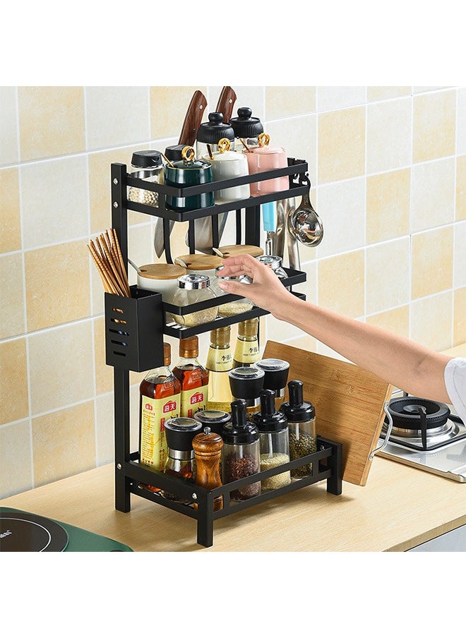 3-Layer Stainless Steel Storage Rack Kitchen Spice Storage Rack, Can Hold Knives, Chopsticks And Cutting Boards, Black