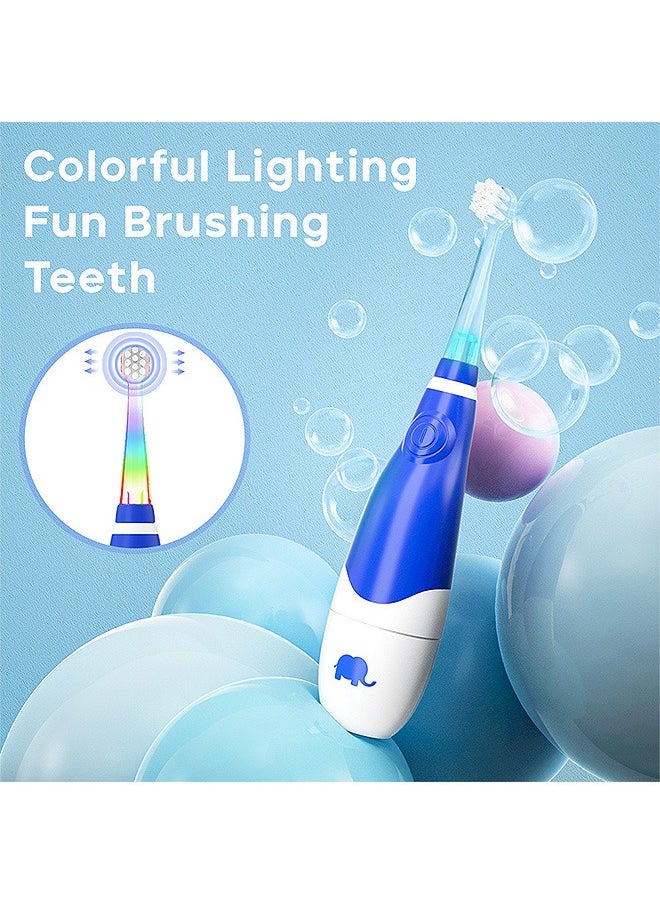 Toddler Electric Toothbrush, Sonic Toothbrush with LED Light Brush and Intelligent Timer, with 4 Replacement Brushheads for Baby Ages 0-3 Years (Blue)