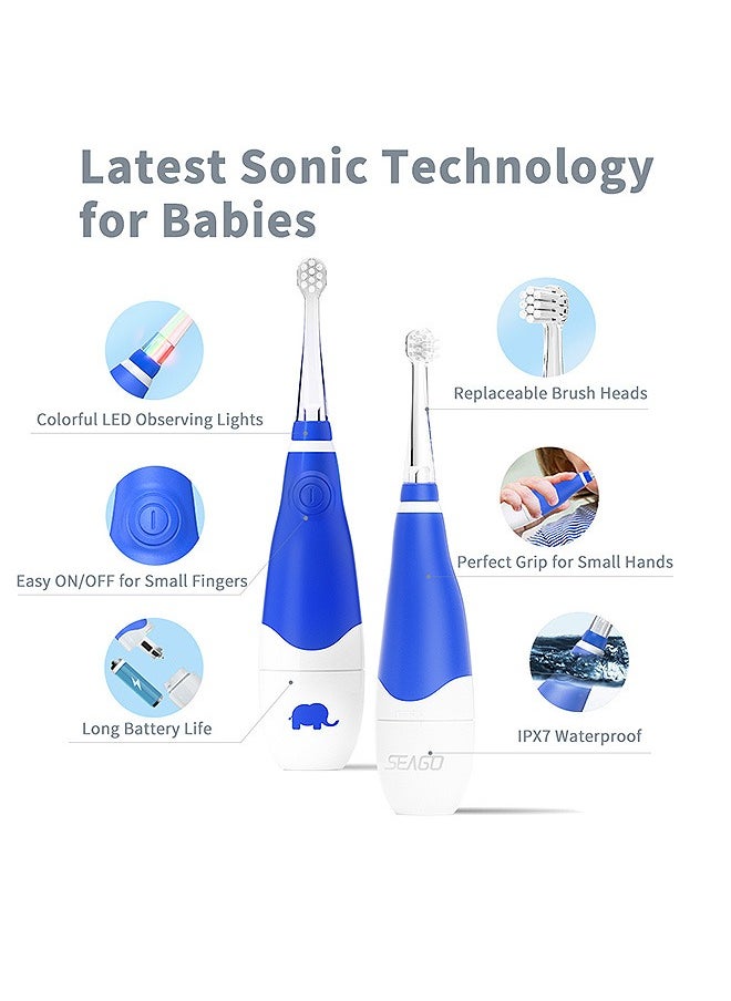 Toddler Electric Toothbrush, Sonic Toothbrush with LED Light Brush and Intelligent Timer, with 4 Replacement Brushheads for Baby Ages 0-3 Years (Blue)