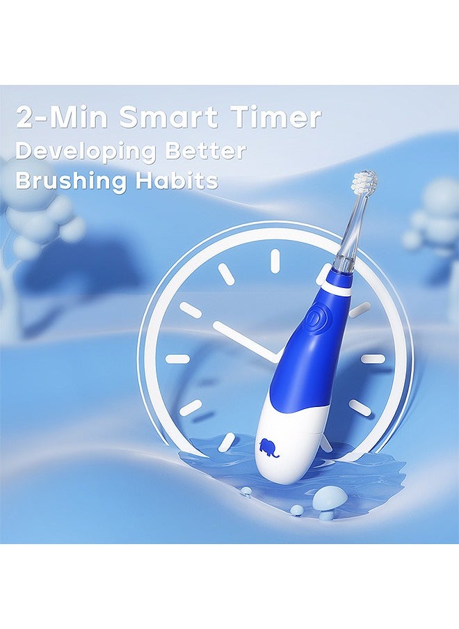 Toddler Electric Toothbrush, Sonic Toothbrush with LED Light Brush and Intelligent Timer, with 4 Replacement Brushheads for Baby Ages 0-3 Years (Blue)