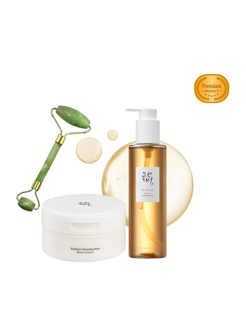 Double Cleansing Bundle Super Deal -Ginseng Cleansing Oil, Radiance Cleansing Balm, with Facial Massage Roller, (210ml+100 ml), 310 ml 310ml