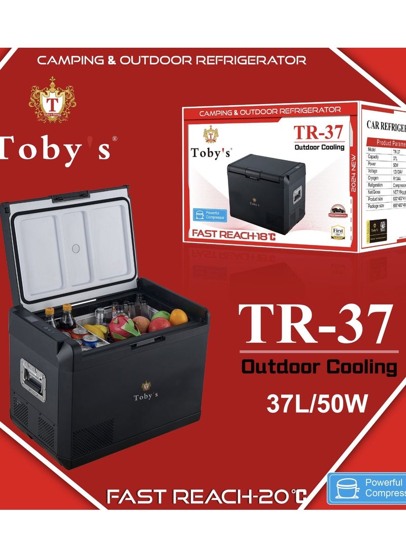 Tobys TR-37 Electric Cooler Portable Refrigerator Freezer Compact Fridge freezer Electric Cooler for Car RV Vehicle Boat Home Use Travel Camping Truck Party Picnic Outdoor (37 Liter)