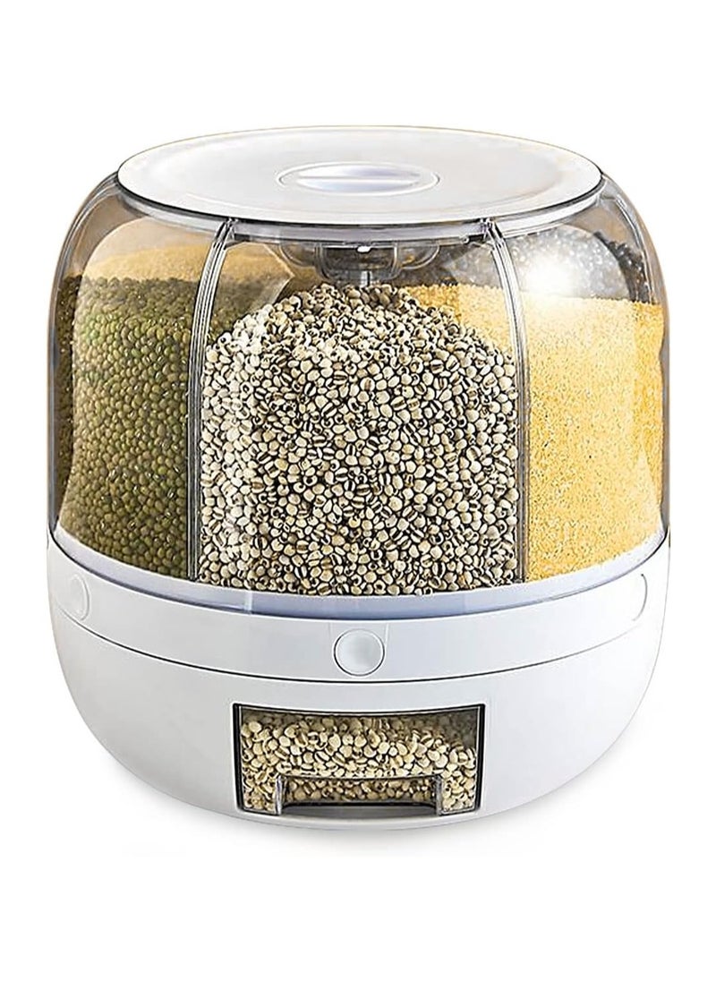 Grain Storage Container Dispenser, 22Lbs rice dispenser rotating, 360° rotating food dispenser One-Click Output rice Storage Round Grain Dispenser Kitchen for Small Grains, Beans, Rice