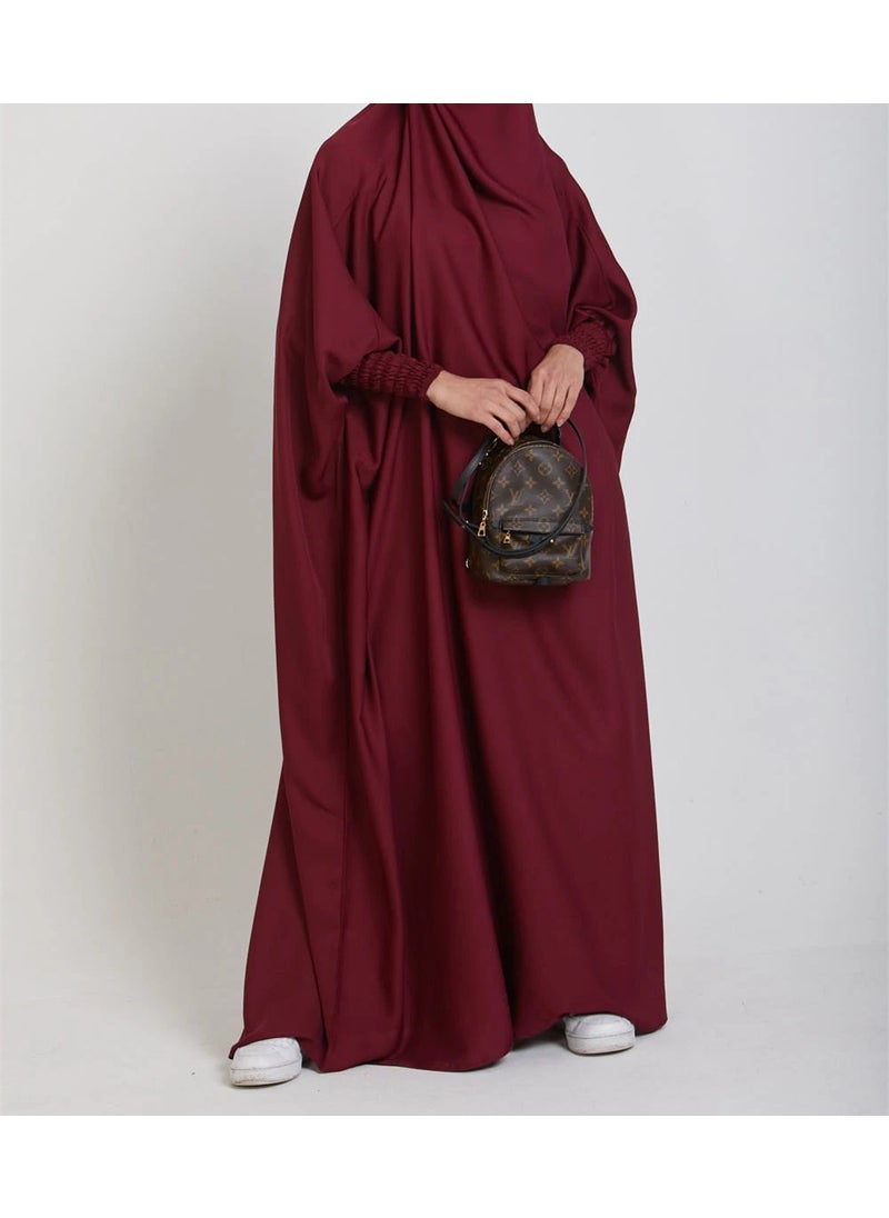 Elegant Solid Color Long Robe for Women Wine red